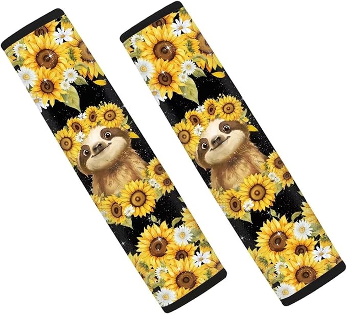 Biyejit Sunflower Sloth Seat Belt Cover 2 Packs for Women Soft Car Seat Belt Pad Cushion Shoulder Pads for Adults Kids