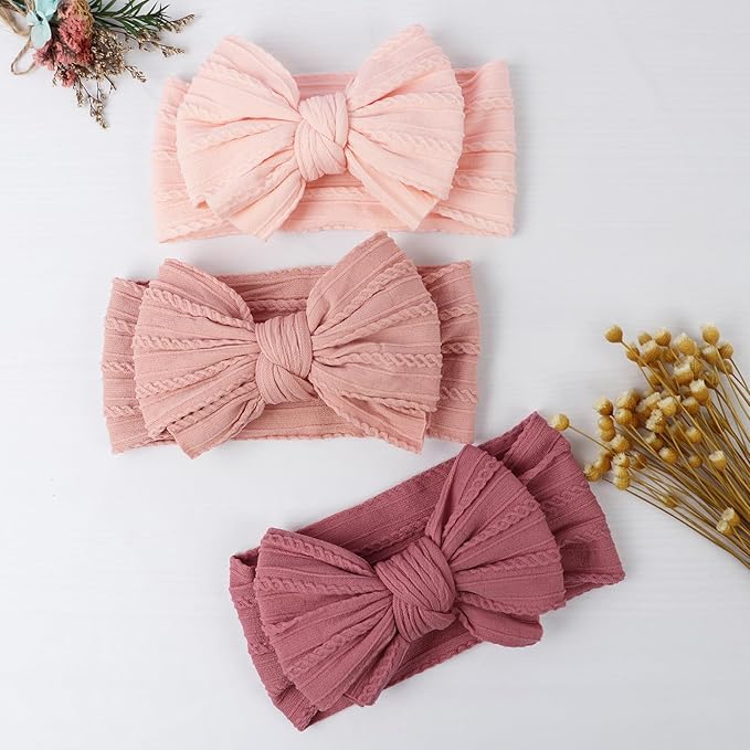 LemonSpace Handmade Baby Girls Headbands Soft Stretchy Nylon Hair Bands Hair Accessories Bows for Newborn Baby Girls Infant Toddlers Kids (Pink)