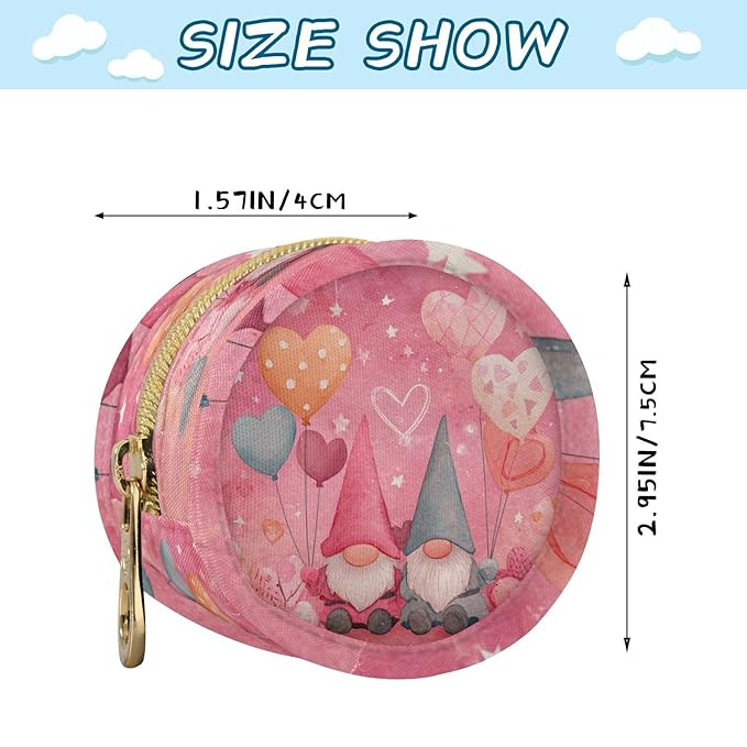 Pacifier Holder with Clip Pacifier Case for Diaper Bag Round Baby Pacifier Pouch Box Bag Portable Valentine Gnomes Hearts Pink