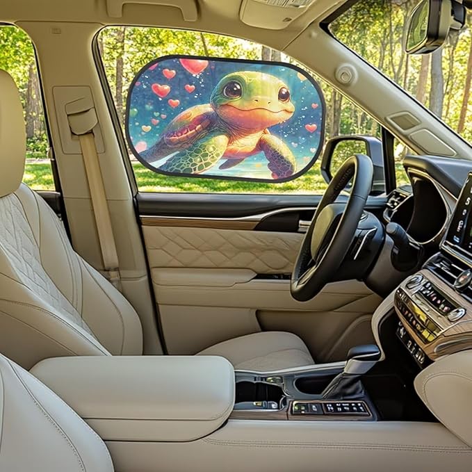 Bulopur Cartoon Turtle 2 Pack Car Window Shades Glare Shield Protection Car Shades Back Windows Baby Universal Car Interior Accessories Car Sun Shade