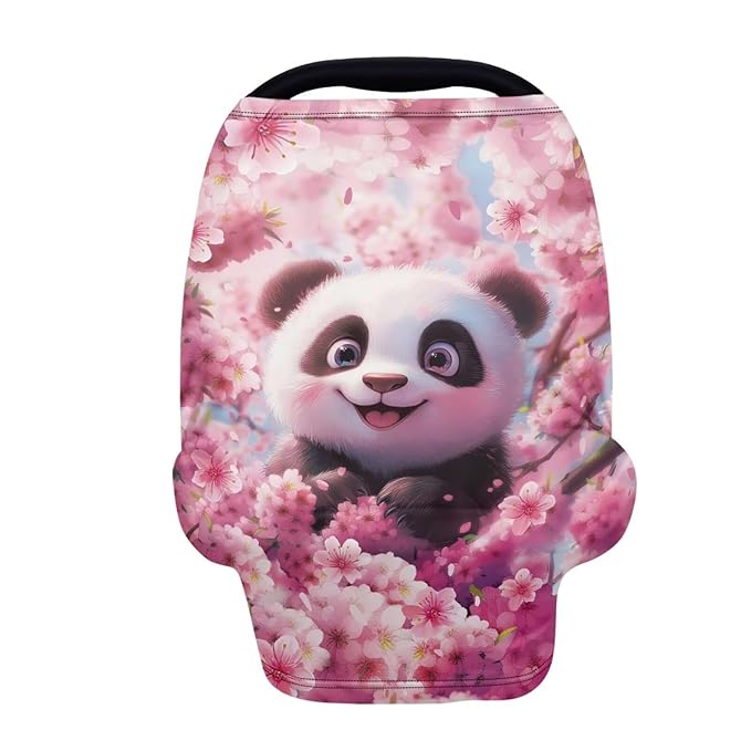AFPANQZ 3D Panda Car Seat Covers for Babies Stretchy Lightweight Soft Nursing Cover Breastfeeding Shield Carseat High Chairs Gender Neutral Shopping Carts Infant Baby Beanie and Bags
