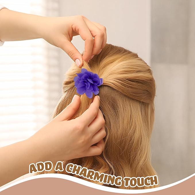 24 PCS 2" Chiffon Flower Hair Bows Clips Artificial Fabric Flower Tiny Baby Hair Clips Fine Accessories for Women Girls Kids (Purple)