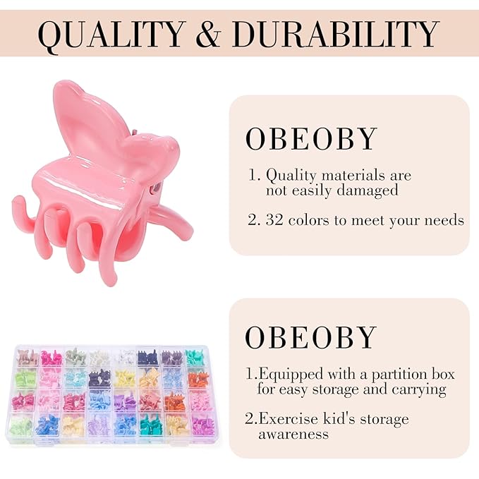 Obeoby 128 Pcs Mini Butterfly Hair Claw Clips, Toddler Baby Girl Hair Clips - Cute Hair Accessories Holiday Birthday Gifts (32 Colors)