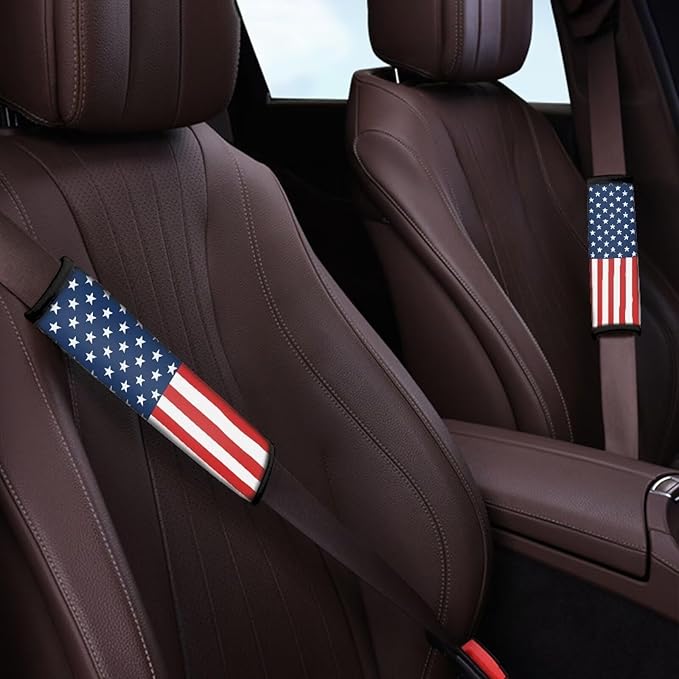 Seat Belt Cover Pad 4 Pack American Flag Auto Seat Belt Cover Seatbelt Shoulder Pad Carseat Straps Covers Shoulder Pads for Car Seats Straps Neck Protector