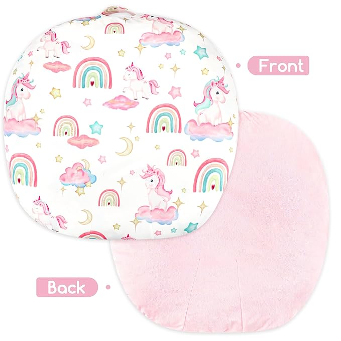 Newborn Lounger Cover for Boys Girls, Soft Comfortable Baby Lounger Cover 1 Pack Reversible Removable Fleece Slipover for Infant Lounger Pillow, Unicorn (Cover Only)