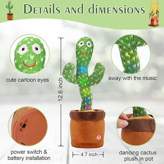 Emoin Dancing Talking Cactus Toy for Baby Boys Girls Gifts,Dancing Cactus Singing Mimicking Recording Repeating What You Say Baby Toys