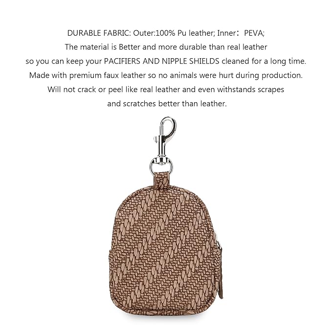MOMIGO Pacifier Case Bag - Pacifier Holder with Clip for Diaper Bag Stroller Purse Charm, Holds 2 Pacifiers Outdoor Travel (Brown)