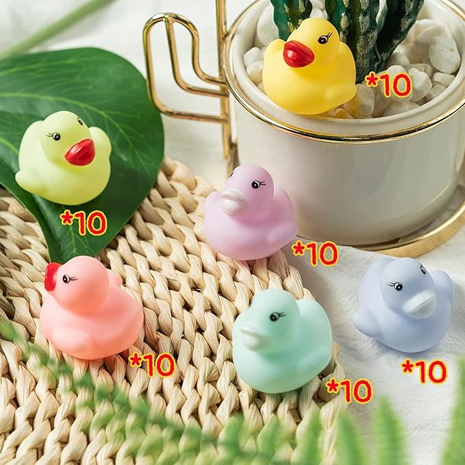 Haooryx Macaron Miniature Rubber Duck - 60Pcs Colorful Mini Pastel Float Ducky Pool Toy Novelty Squeeze Smile Ducks Kids Birthday Multi-Item Party Favor Packs School Rewards Game Prizes Bath Toys