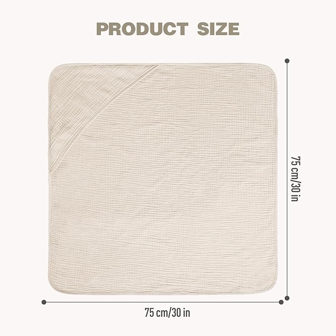 Cinaci 1pc Soft & Absorbent 100% Muslin Cotton Baby Hooded Bath Towel for Baby Girls Boys Newborns Infants Toddlers Kids (Cream)