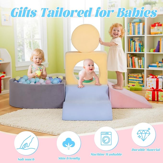 Climbing Toys for Toddlers 1-3, Foam Climb Blocks for Baby，6-Piece Baby Climbing Crawling Toys Soft Foam Blocks Activity Play Set (Balls not Included)