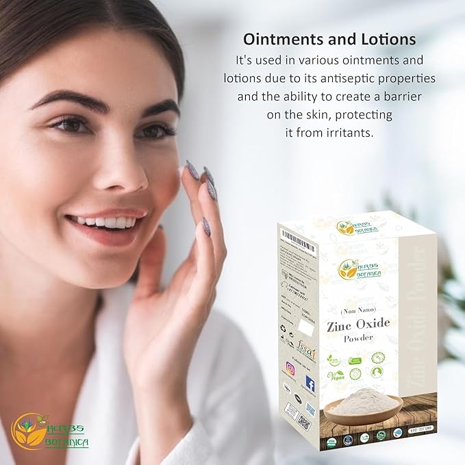 Herbs Botanica Zinc Oxide Powder Non-Nano, Pharmaceutical Grade for Skin Protection, Healing, Baby Diaper Rash Cream, Sunscreen, Acne Care, DIY Cosmetics & Creams, 8 oz / 227 gm