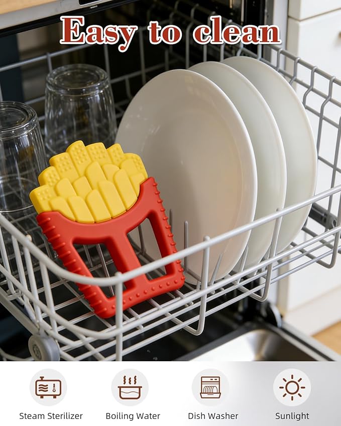 Chuya Infant Teether Baby Toys 0-6 6-12 12-18 Months,French Fries Shape Teething Toy Baby Teething Relief Infant Toys Sensory Toys for Babies Soothes Sore Gums Boys Girls Gift Easy-Grasp
