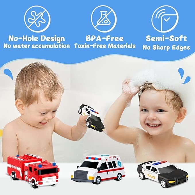 Bath Toys for Kids Ages 1-3-5, Car No Hole Bath Toys Toddlers 2-4, Baby Toddler Easter Egg Fillers Easter Basket Stuffers Baby Shower Pool Toys Bathtub Water Toys Basket Fillers Boy Pretend Playset