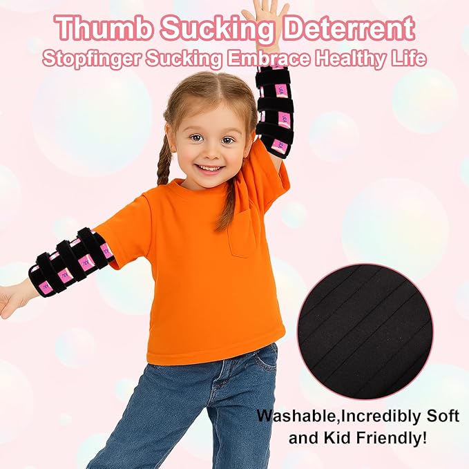 2 PCS Thumb Sucking Deterrent, Pink Pony Thumb Guard for Kids Toddlers Nail Biting Treatment, Anti Nose Picking, Scratching Face, Elbow Immobilizer for Boys Girls, Finger Sucking Prevention