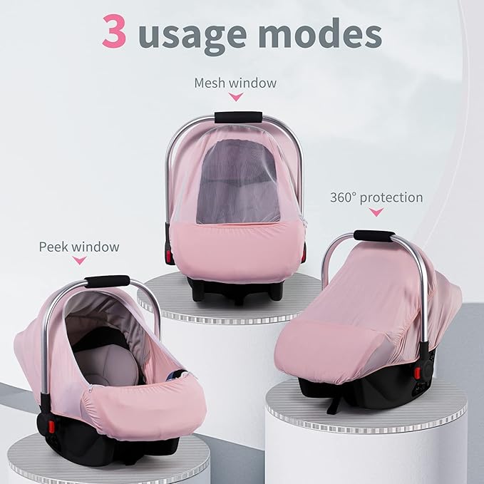 Baby Car Seat Cover, Original Carseat Covers with Adjustable Breathable Mesh Window & Pocket, Stretchy Infant Car Seat Canopy for Girls Boys, Kick-Proof Stroller Cover for Summer
