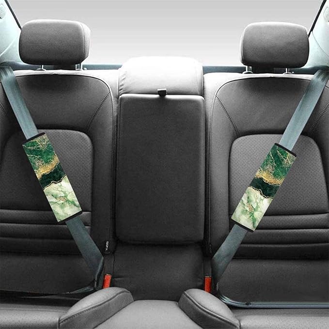 Biyejit Green Marble 2Pcs Car Seat Belt Cover Shoulder Seatbelt Pads Cover, Safety Belt Strap Shoulder Pad for Adults and Children