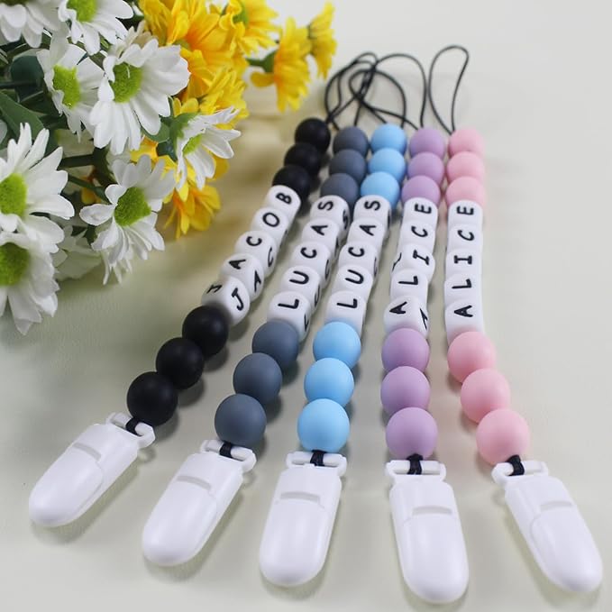 Personalized Pacifier Clip with Name, Customized Pacifier Holder Clip for Baby, Fit All Pacifiers