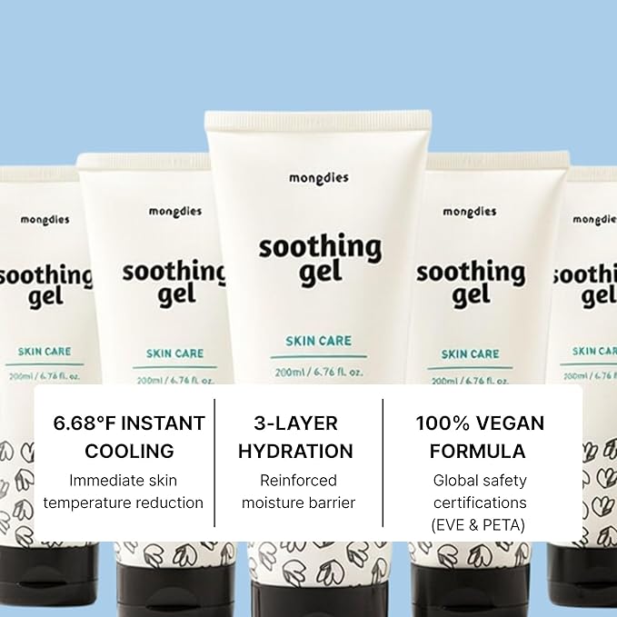 Mongdies Baby Soothing Gel | Cooling & Calming Water Gel for Sensitive Skin | Non Sticky Lightweight Moisturizer | Hyaluronic Acid & Panthenol | Vegan EWG Green | 6.76 fl oz | 2 Pack