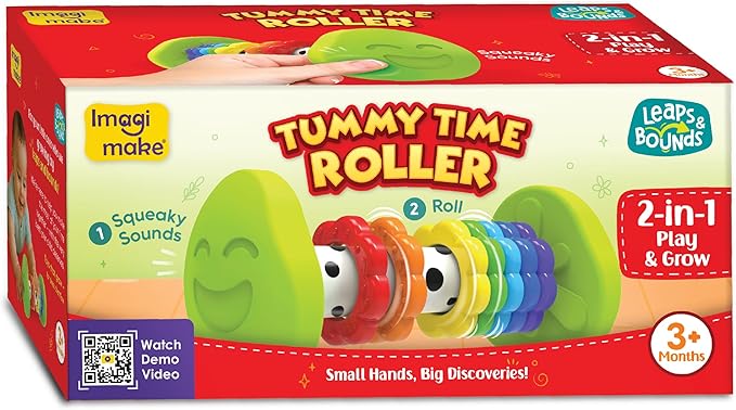 Imagimake Tummy Time Roller | Leaps & Bounds Baby Toys for 3+ Months | Early Learning Toy for Toddlers & Infants | 2-in-1 Play & Grow - Squeaky Sounds | Non-Toxic | Newborn Baby Gift for 3+ Months