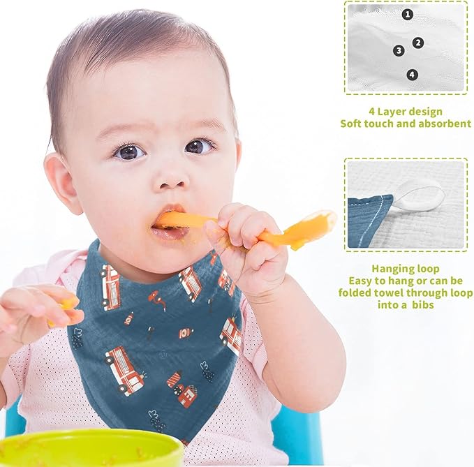 vvfelixl Baby Muslin Washcloths, Firefighters Pattern Baby Burp Cloths, Cotton Baby Face Towel for Newborn Infants Boys Girls Soft and Absorbent 11.8 X 11.8 in, 3 Pack Blue