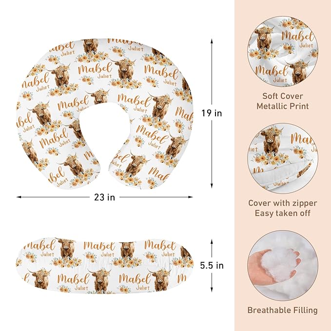 Custom Name Car Seat Canopy - Baby Car Seat Covers, Infant Stroller Cover, Carseat Canopy Christmas Birthday Gifts for Girls and Boys Yellow Highland Cow Print (27"x29")