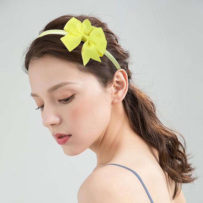 Candygirl 20 Pcs Bows Headbands, Ribbon Hair Bow Colorful Headband with Multicolored and Solid Color Series for Girls Toddler Hair Accessories