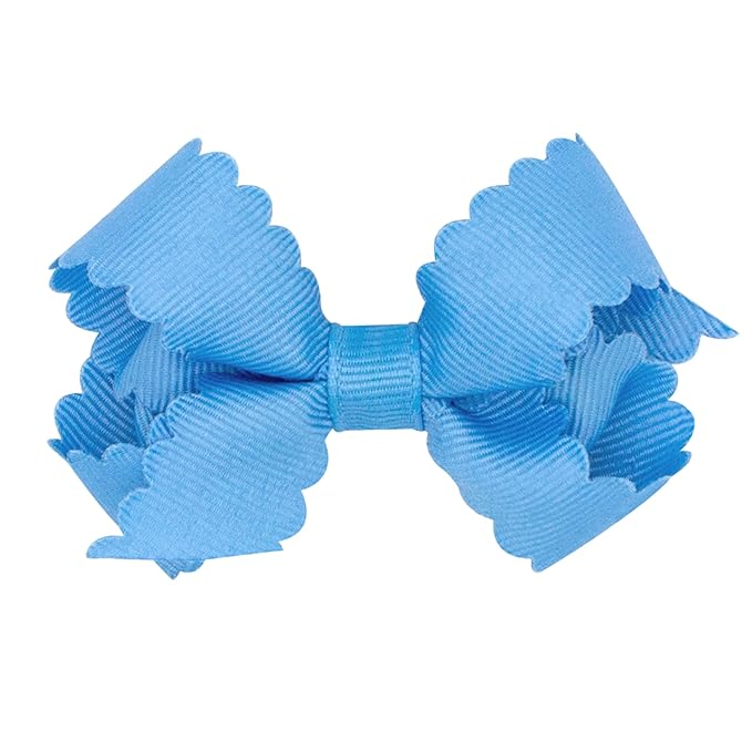 Wee Ones Girls' Classic Grosgrain Hair Bow with Scalloped Edges, No-Slip Hair Clip, Handmade, Copen, Mini