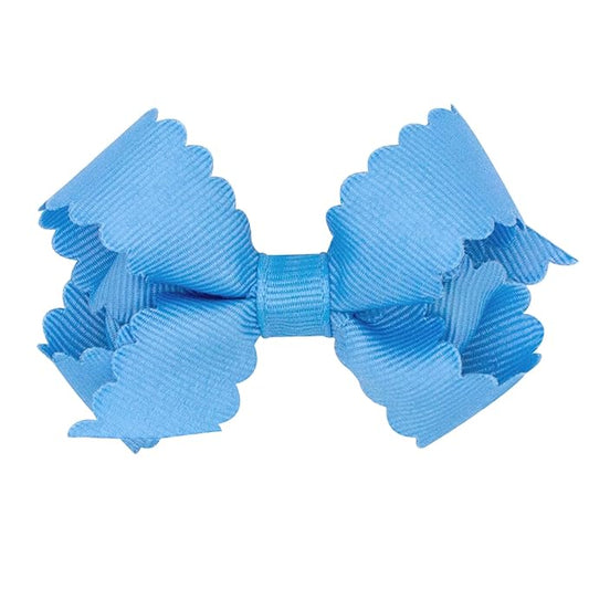 Wee Ones Girls' Classic Grosgrain Hair Bow with Scalloped Edges, No-Slip Hair Clip, Handmade, Copen, Mini