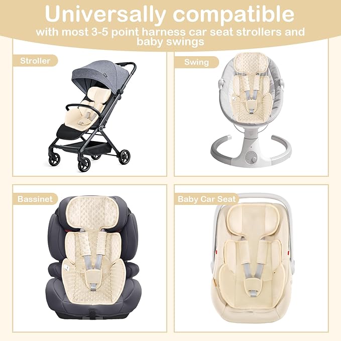 Hooyax Infant Car Seat Insert with Ultra-Thick Head Support - Universal 3-in-1 Baby Car Seat Cushion Set, Dual-Sided Newborn Carseat Insert for Carseat, Stroller, Bouncer, Swing(Apricot)