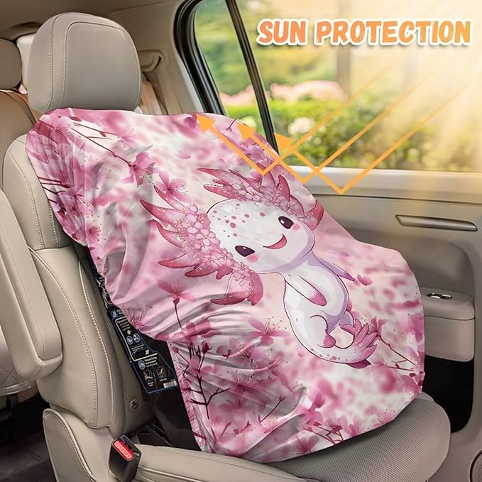 XYZCANDO Axolotl Summer Baby Car Seat Cover Cherry Print Car Seat Covers for Babies Girl Foldable Baby Car Seat Shade Cover Stretch Car Seat Sun Protection for Summer Gift for Birthday