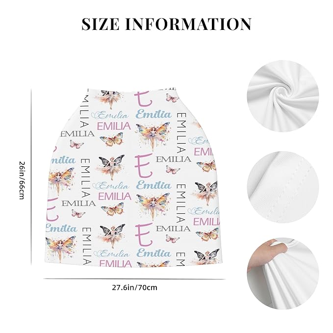 Personalized Baby Car Seat Cover with Name Stroller Canopy Custom Butterfly Carseat Cover Newborn Baby Boy Girl Nursing Cover for Moms First Birthday Gift
