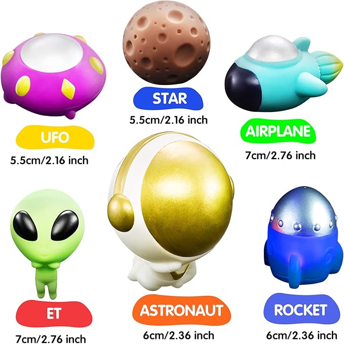 Bath Toys Light Up Floating Space Bath Tub Toy Set 6pcs Glowing Bath Toy Universe Theme Toy with Astronaut Rocket Ship Alien UFO Planet Model Educational Preschool Shower Pool Toys Gift for Kids