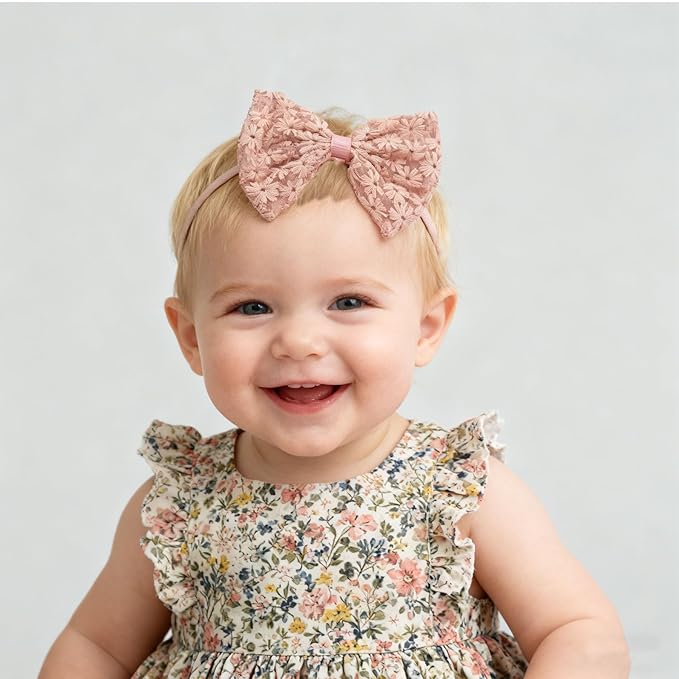 Baby Bow Headband Nylon Hairbands Stretchy Baby Hairbands Hair Accessories for Newborn Infant Toddlers Kids (4, 4 Colors)