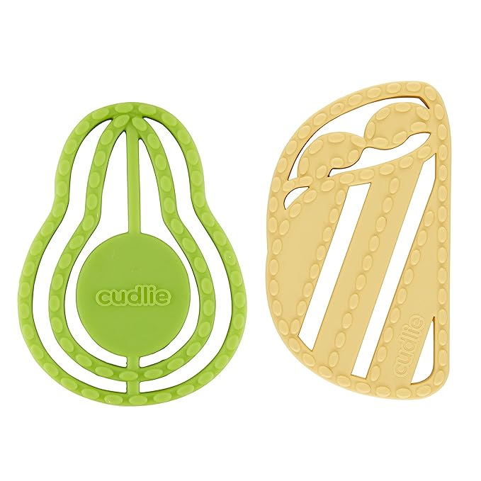 Cudlie 2-Pack Food Grade Silicone Teether - BPA Free, Fun Food Shapes for Soothing Baby's Sore Gums