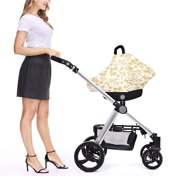 Baby Car Seat Stroller Covers Honey Bee Queen Collect Nectar Nursing Cover Breastfeeding Scarf Soft Breathable Stretchy Infant Car Canopy Coverage Carseat Cover for Boys and Girls Multi Use