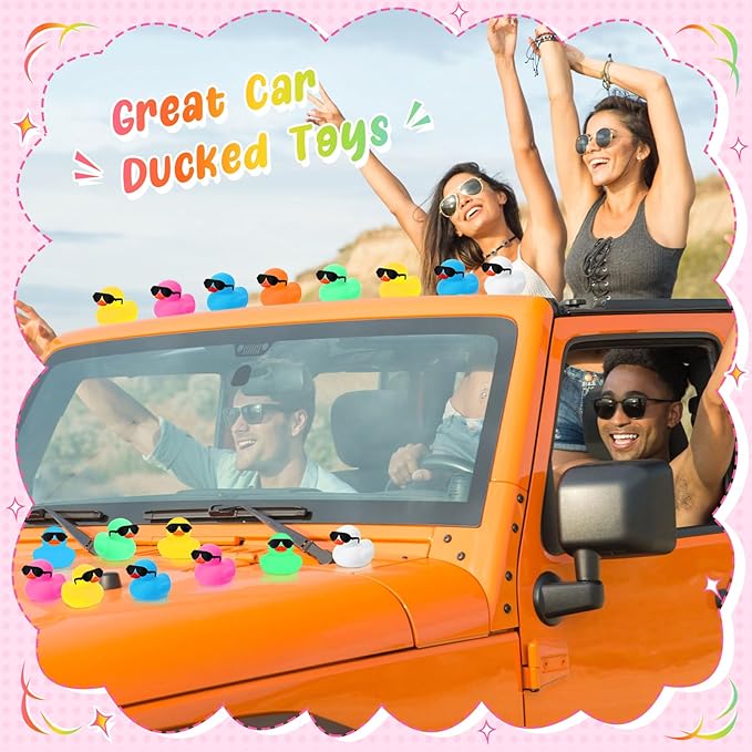 Hiboom 300 Pack Mini Rubber Ducks Set Bath Toys in Bulk with Sunglasses Float Squeak Tiny Baby Shower Rubber Duck Bathtub Pool Toy for Kids Party Birthday Supplies Prize Rewards(Colorful)