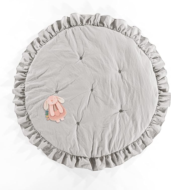 Lush Decor Baby Round Ruffle Play Mat 36" Diameter Gray - Tummy Time Mat - Gray Playmat - Baby Play Mats for Floor - Nursery Decor