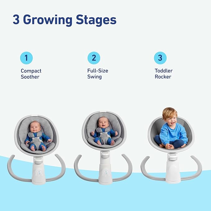 Graco Soothe 'n Sway Bluetooth 3-in-1 Baby Swing — Grows with Your Child —Multiple Soothing Settings and Bluetooth Connectivity