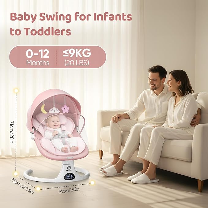 Baby Swings for Infants, Smelluck Baby Swing, Portable Electric Swing with Upgraded 3 Adjustable Backrest, 12 Preset Melodies, 5 Speeds, Remote Control and Bluetooth, Indoor and Outdoor Use