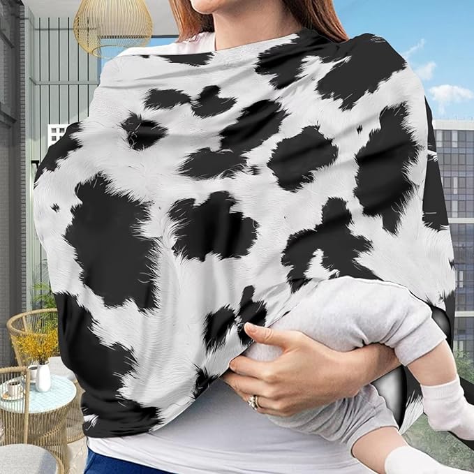 Forchrinse Black and White Cow Print Nursing Cover Breastfeeding Scarf Soft Car Seat Cover for Babies Girls Infant Carseat Multi-Use Cover