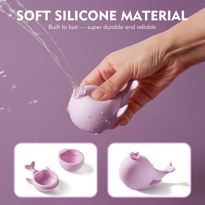 MarcZero Princess Silicone Bath Toys 8Pcs for Toddlers Kids Babies,Bathtub Water Toys,Soft Squeezable Easy-Grip Pool Toys Set (Purple)