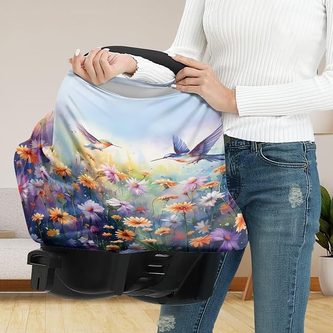 LedBack Floral Hummingbird Stretchy Car Seat Cover for Babies,Nursing Cover Breastfeeding Cover,Soft Breathable Baby Carseat Canopy