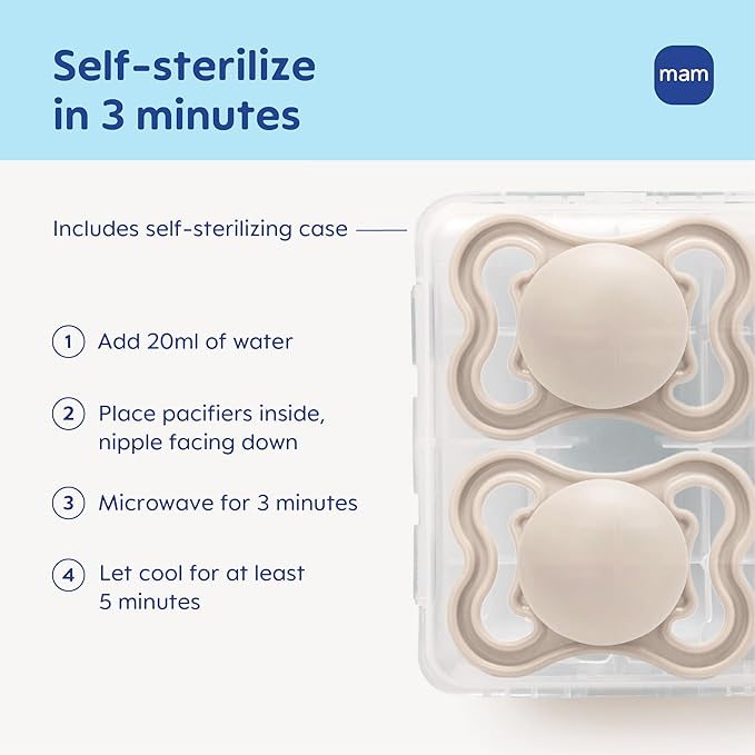 MAM Supreme Baby Pacifier, Newborns 0-6 Months, Developed with Orthodontists, Extra Air Flow for Sensitive Skin, Glows in The Dark, BPA-Free Silicone, Sterilizer Case, Pack of 2, Made in Europe