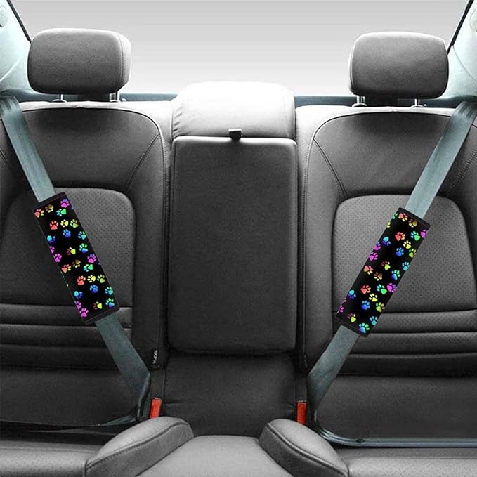 UNICEU Colorful Dog Paw Auto Seat Belt Cover Seatbelt Shoulder Pad 2 Piece Set Universal Fit Most Vehicle SUV Truck,Soft Anti Slip Shoulder Pad Neck Cushion Protector Dog Paw Car Accessory