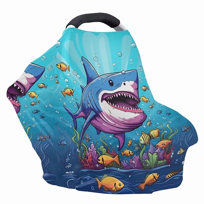 ZFRXIGN Shark Baby Car Seat Covers for Girls Car seat Canopy, Infant Stroller Covers for Newborn Boy, Multiuse Nursing Covers for Breastfeeding Ocean Theme Blue