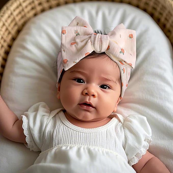 LemonSpace Handmade baby bow with Knotted Double Bows Stretchy Soft Cotton Infant Headwrap Comfortable Hair Accessories for Newborn,Toddler,Kids Ideal Gift for Baby Shower,Holidays