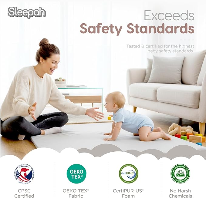 Sleepah Vegan Leather Baby Play Mat, 50x50 Thicken Foam Cushioned & Waterproof Playpen Mat for Infants and Toddlers, Stylish and Just Wipe-Clean Playmat for Baby Play on Floor Grey