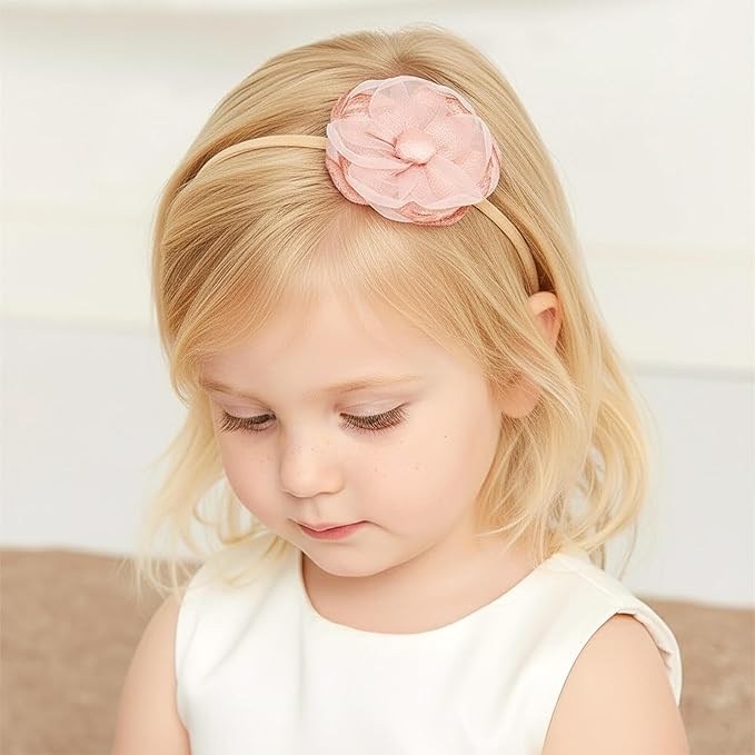 DRESHOW BQUBO Baby Girl Headbands with Flower Nylon Hairbands Handmade Hair Accessories for Newborn Infant Toddlers 10 Pack