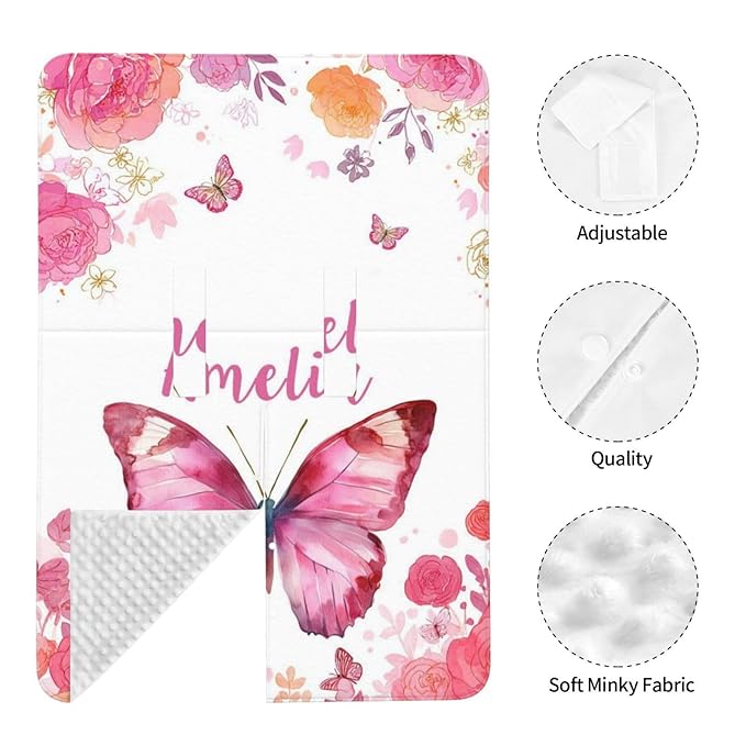 Personalised Butterfly Baby Car Seat Cover for Girls, Customized Carseat Covers with Name for Infant, Windproof Sun Protection Baby Carseat Canopy, Multi-use Nursing Breastfeeding Covers