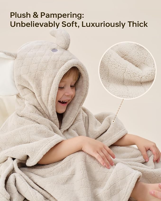 Hooded Baby Towels Super Absorbent Baby Bath Towel for Winter– Extra Large 49”x31” – Ultra Soft Coral Fleece for Newborns, Infants & Toddlers – Cute Elephant Design – Quick-Drying